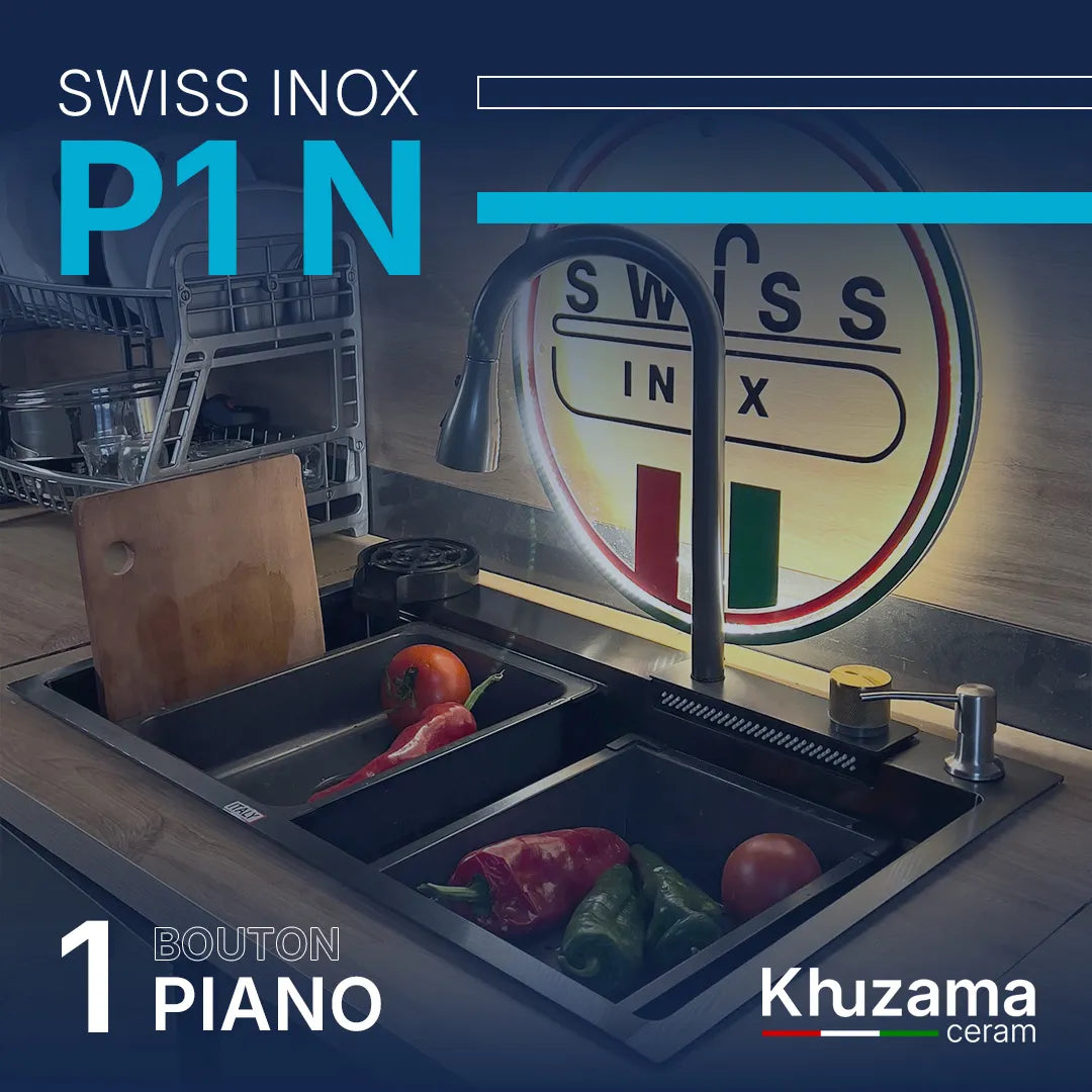 Evier P1 Noir "75/46cm" - Swiss INOX 🇮🇹