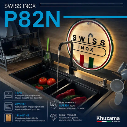 Evier Chromé et Noir  - Swiss INOX 🇮🇹