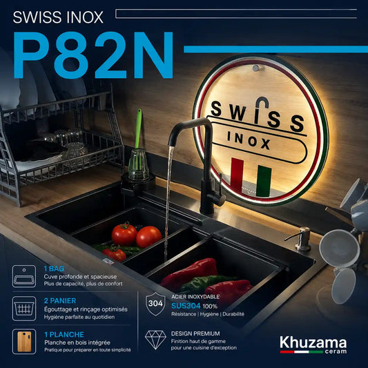 Evier P82 Noir 32 pouces!! - Swiss INOX 🇮🇹