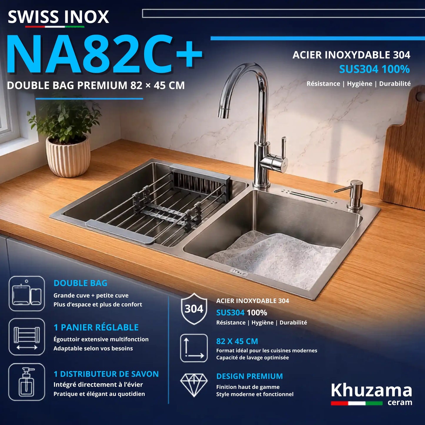 Evier Suiss Inox NA82 C+ Double bag