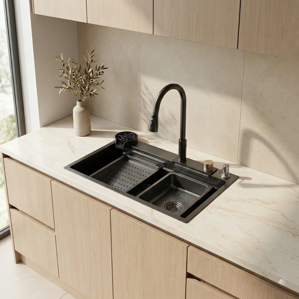 Evier P1 Noir "75/46cm" - Swiss INOX 🇮🇹